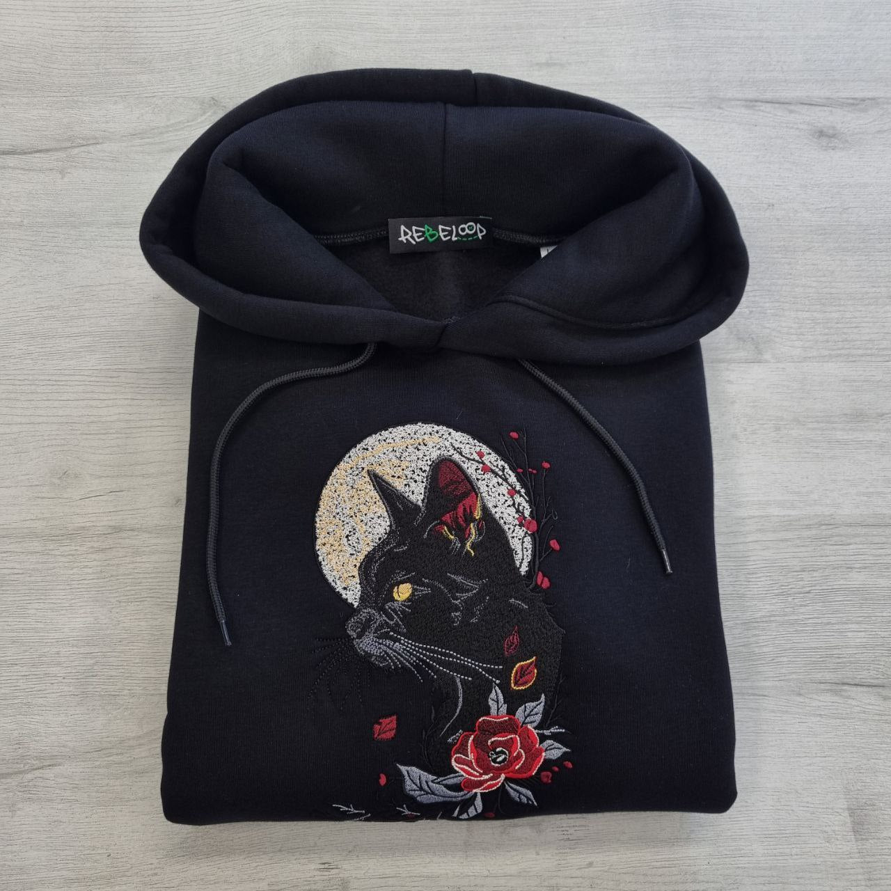 Black Cat Embroidered Sweatshirt