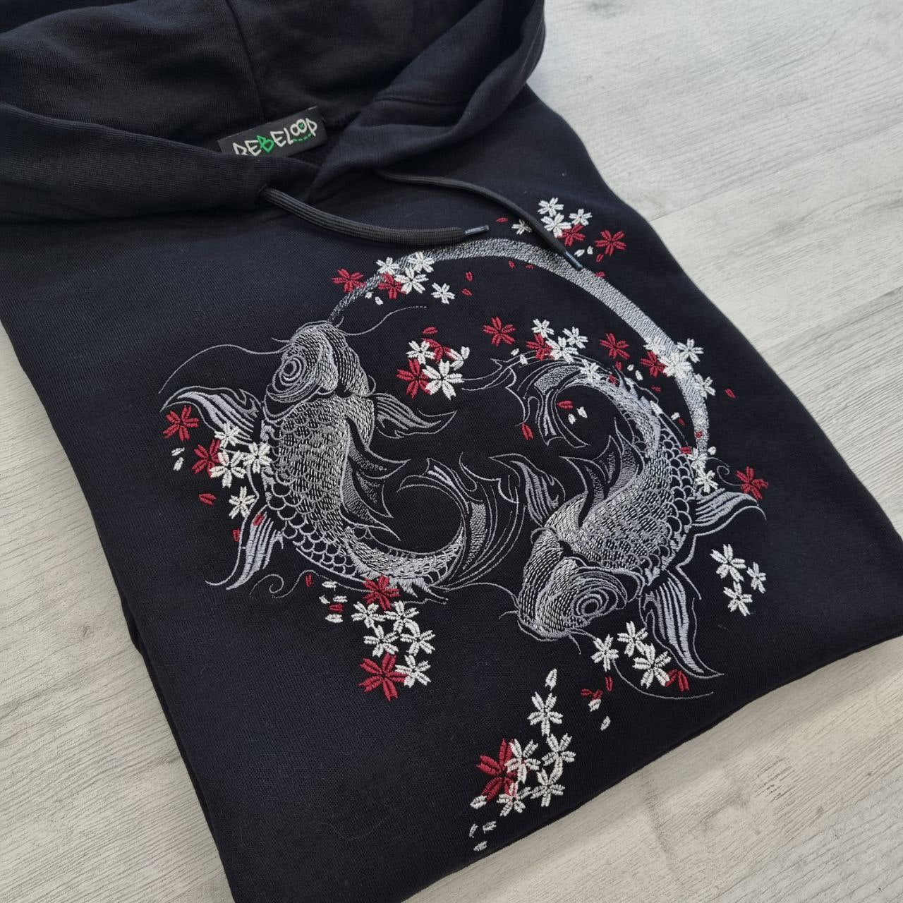 Embroidered Sweatshirt Koi Carp Chiaroscuro